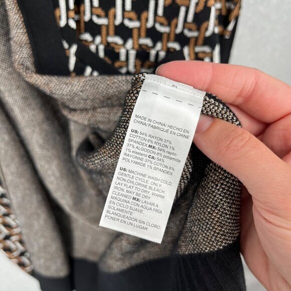 Chicos Chain Print Jacquard Long Cardigan Size L Black Brown Pockets Equestrian - Picture 6 of 11